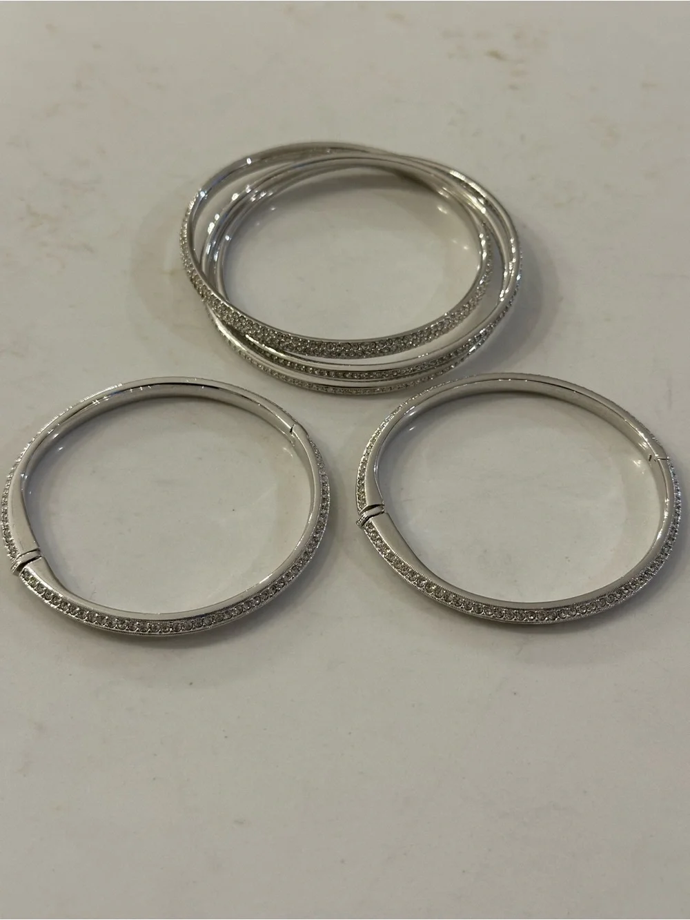 Nadri Silver Crystal Pavé Bangle Bracelet Set - Picture 2 of 2